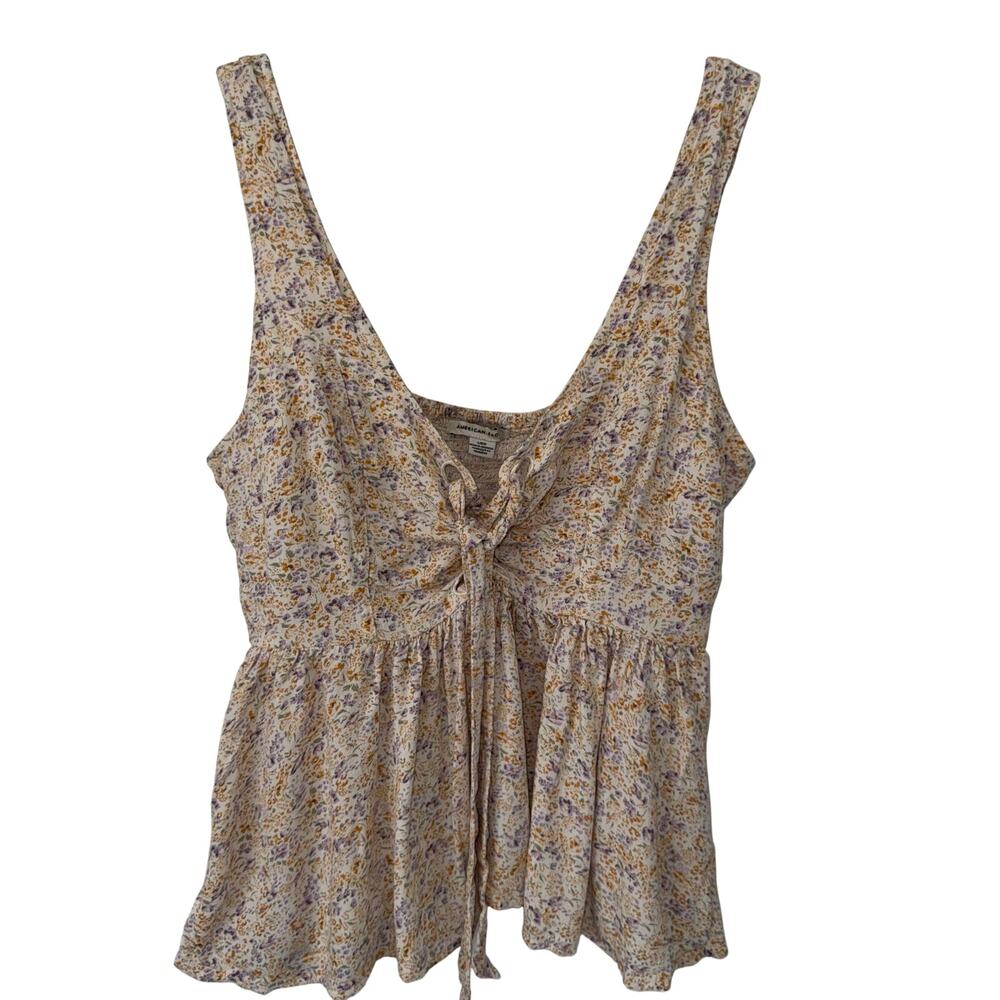 American Eagle Outfitters Floral Front Tie Peplum Top Large